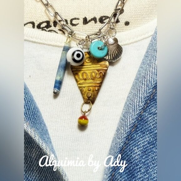 Sardine fish multi charms turquoise necklace - Picture 2 of 2